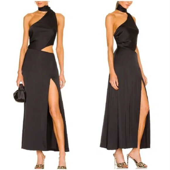 NWT LPA Revolve Abriana Maxi Gown Dress Small Black Satin Cocktail - Picture 1 of 5